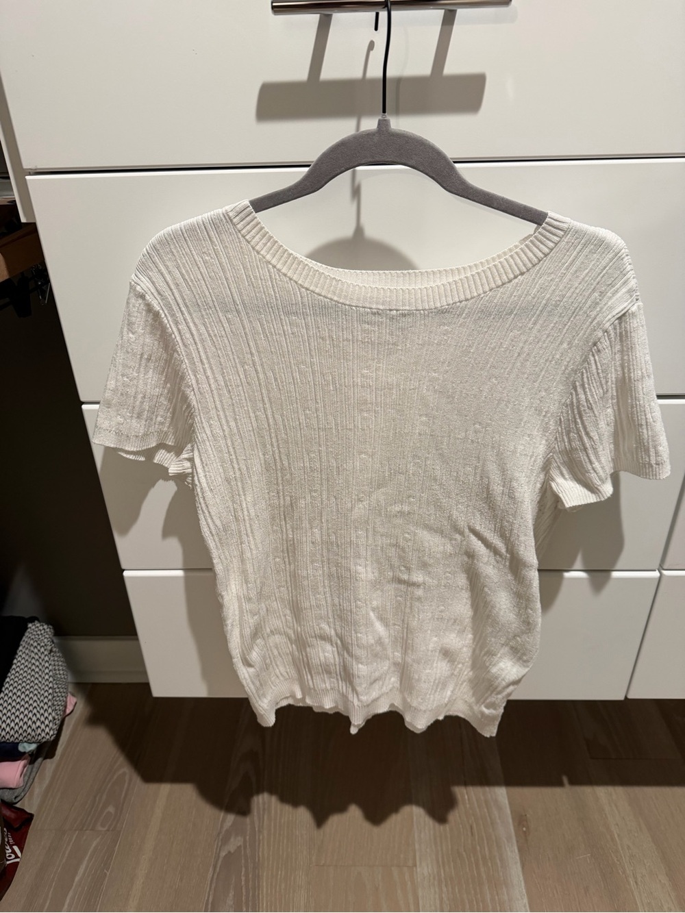 Simply Vera by Vera Wang Women's Cream Ribbed Short-Sleeve Knit Top - size XXL